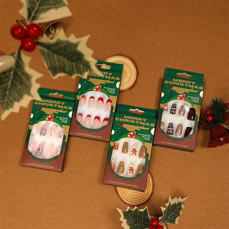 Wholesale 24 Pieces/box Christmas Elk Press-on Nails Kits Nail Stickers ACC-NS-LeFan024