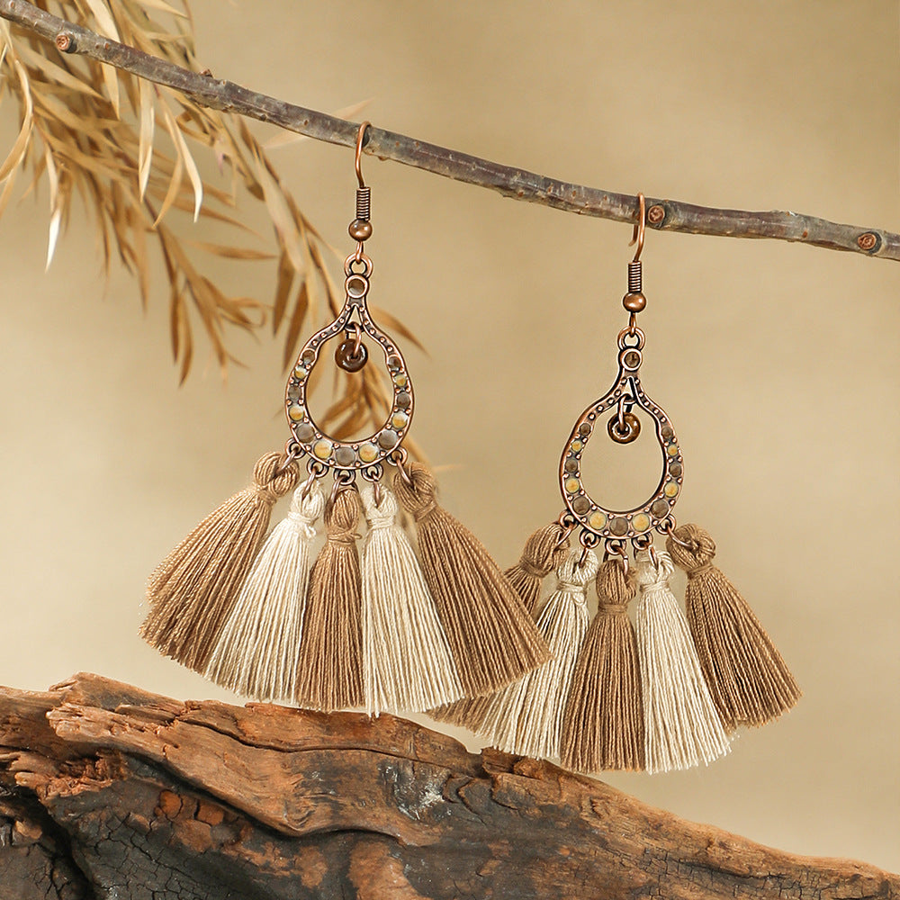 Wholesale Bohemian Style Handmade Tassel Earrings Zinc Alloy Jewelry Accessory