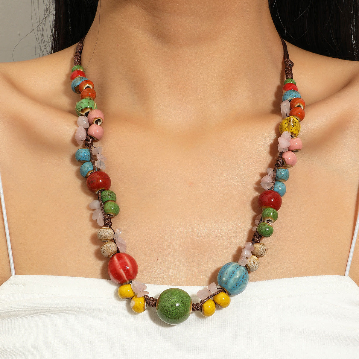 Wholesale Ethnic Style Beaded Ceramic Bead Necklace Bohemian Gravel Color Necklace ACC-NE-JunJie007