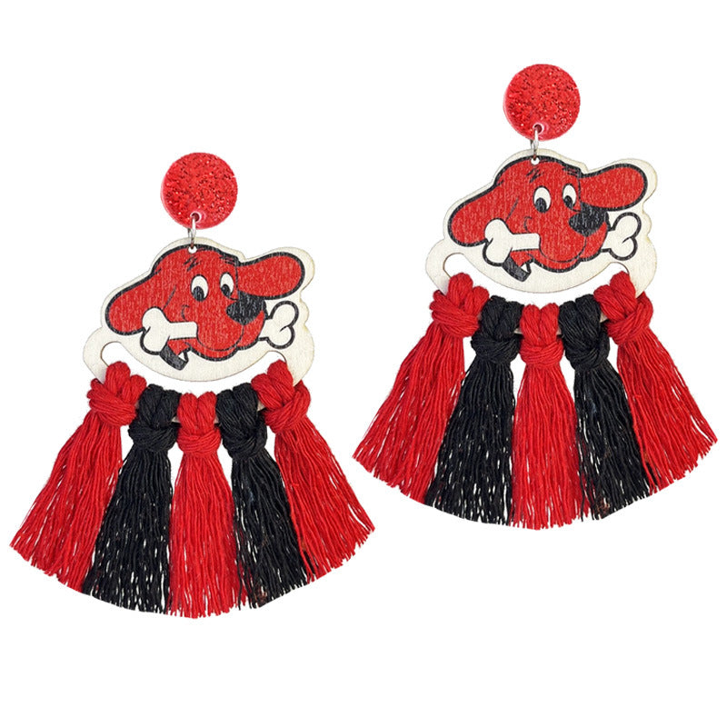 Wholesale 2 Pairs/pack Teacher's Day Colorful Tassel Earrings Hand-woven Multi-color Cute Wood Earrings ACC-ES-HY141