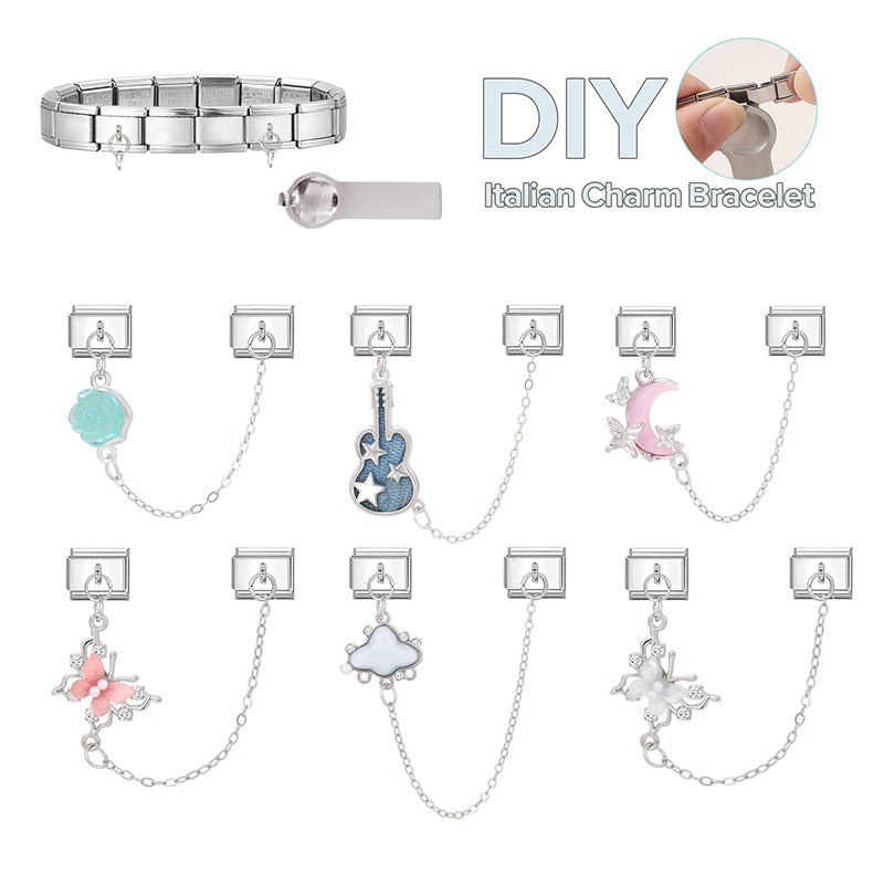 Wholesale 9mm Italian Charm Starter Bracelets DIY Double Hanger Stainless Steel Composable Bracelet