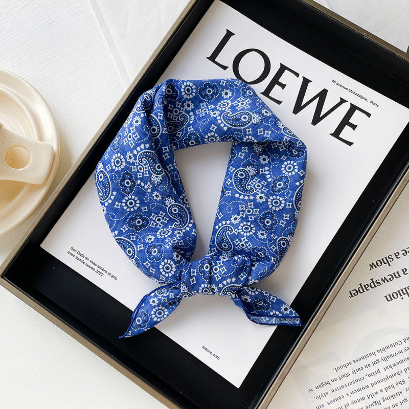 Wholesale Cotton blue cashew scarf small square scarf