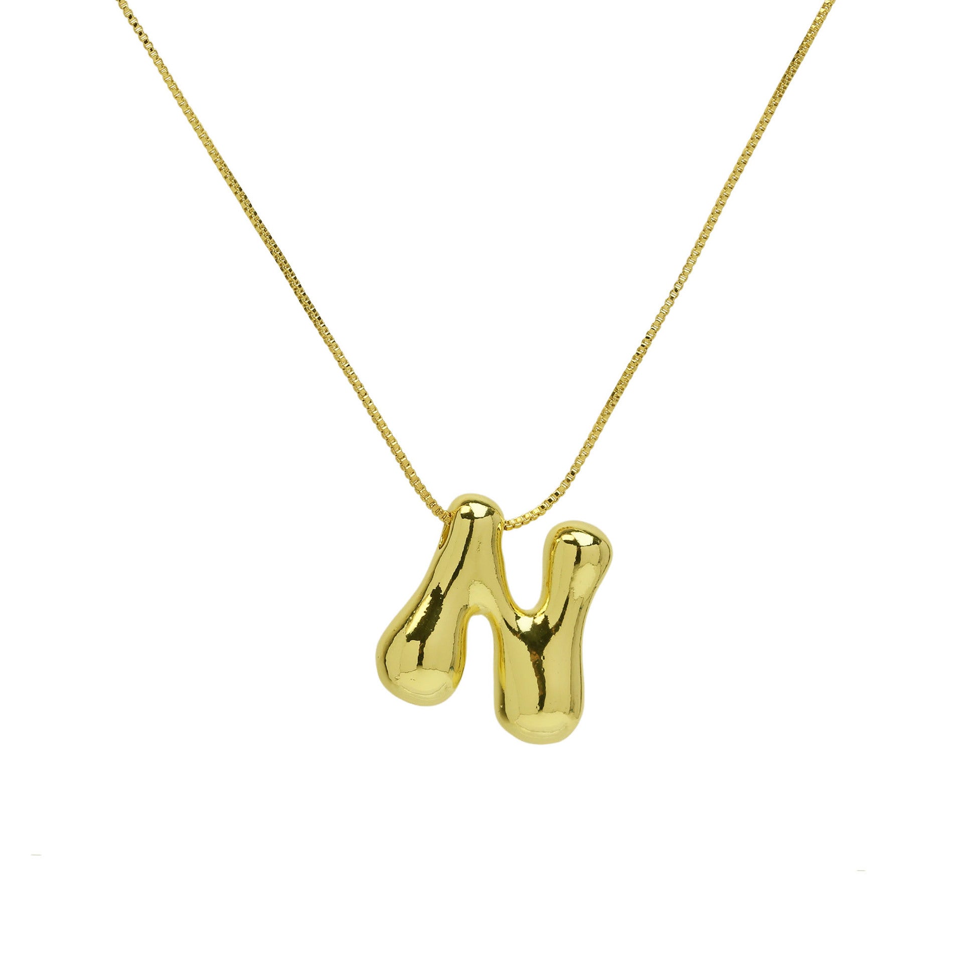 Wholesale 18K Brass Glossy Balloon Bubble 26 Letter Pendant Necklaces ACC-NE-BaiYi001