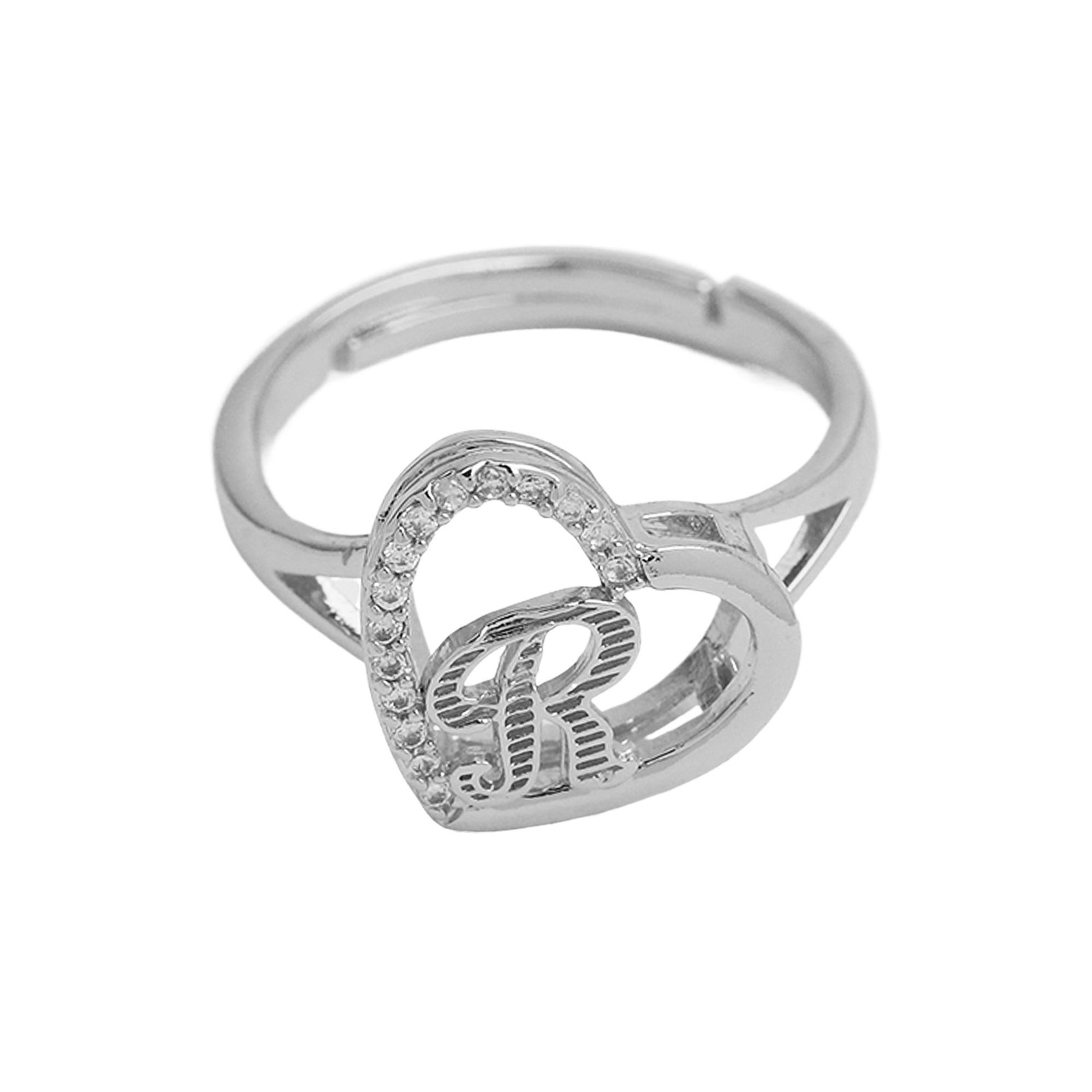 Wholesale  heart-shaped love texture hollow 26 grass English letters open heart ring
