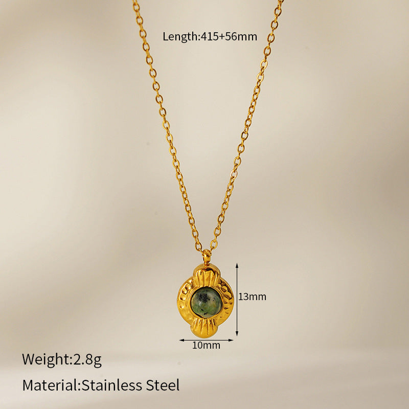 Wholesale  Retro Emerald Stainless Steel Necklace