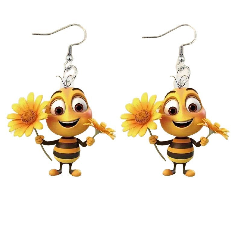 Wholesale  Cute Charming Cartoon Little Bee Flat 2D Acrylic Earrings