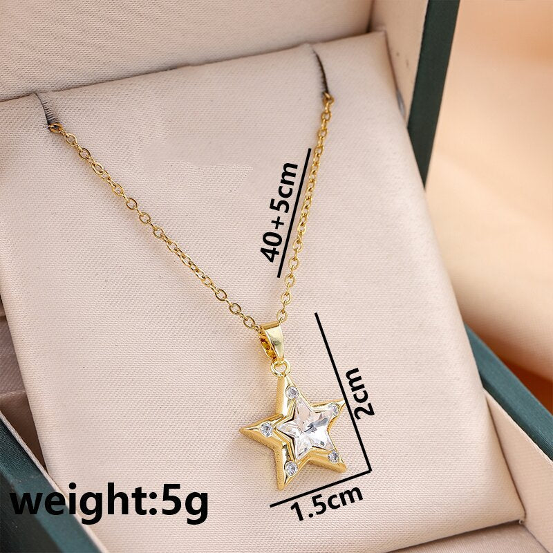 Wholesale Gold Five-pointed Star Pendant Titanium Steel Necklace ACC-NE-Chengy006