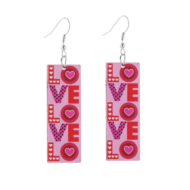 Wholesale Valentine's Day Love LOVE Printed Letters Wooden Earrings ACC-ES-ChouT002