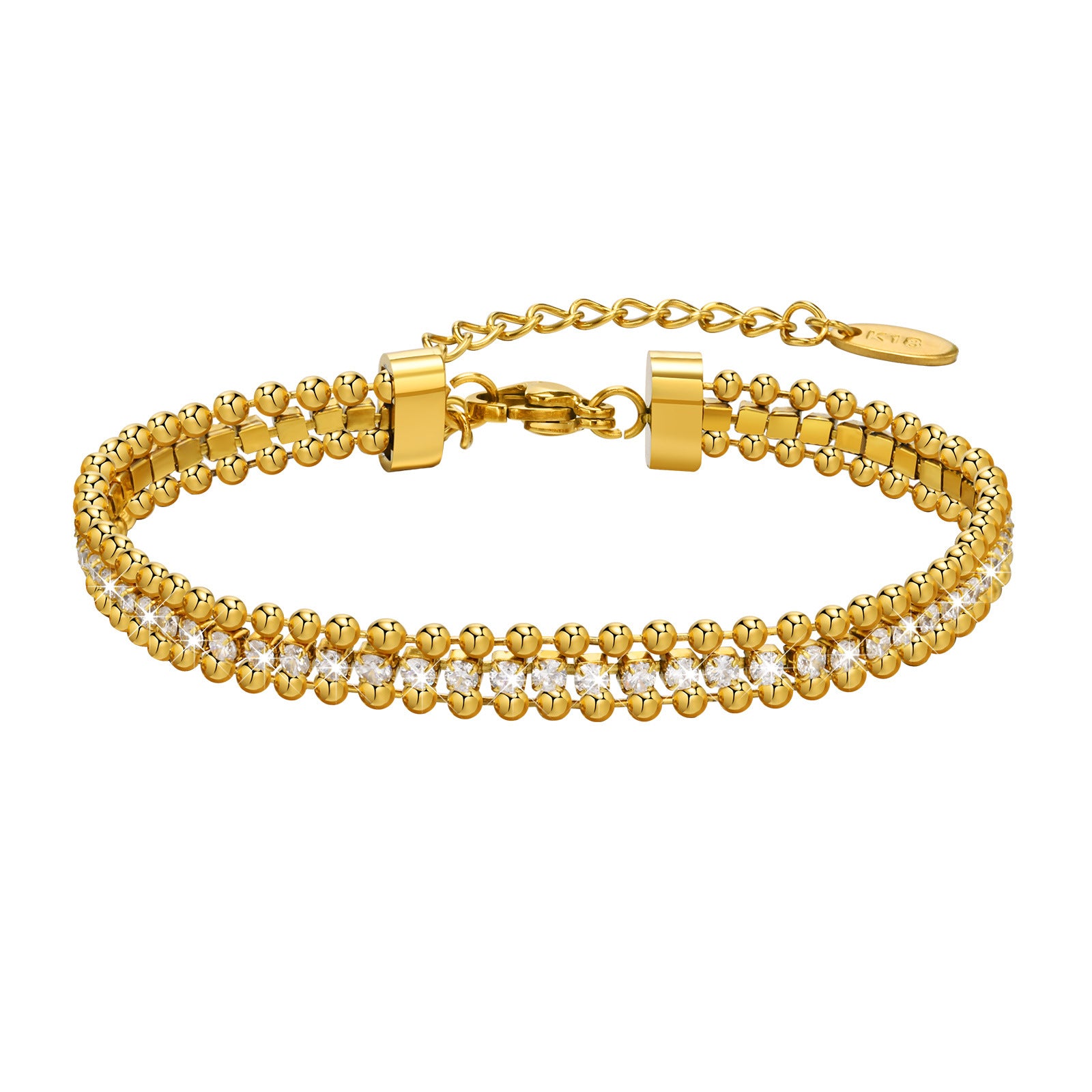 Wholesale Trendy Women S 3 Layer Stacking Bracelet Stainless Steel With White Zircon 18K Gold Tone Jewelry Accessory For Gift And Daily Wear