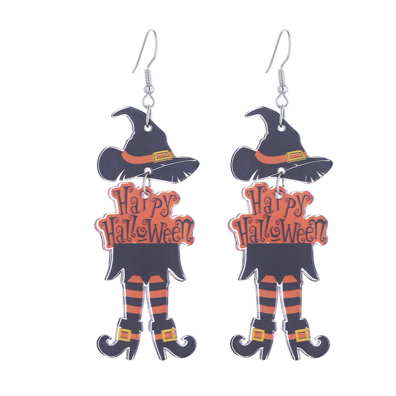Wholesale  Earrings Acrylic Double-Sided Long-Legged Witch Pumpkin  Earrings