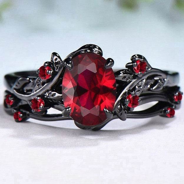 Wholesale Gun Black Gemstone Couple Rings,  Branch Cross Design,  Vintage Style,  Women' s Fashion Jewelry Gift,  Boutique Resale