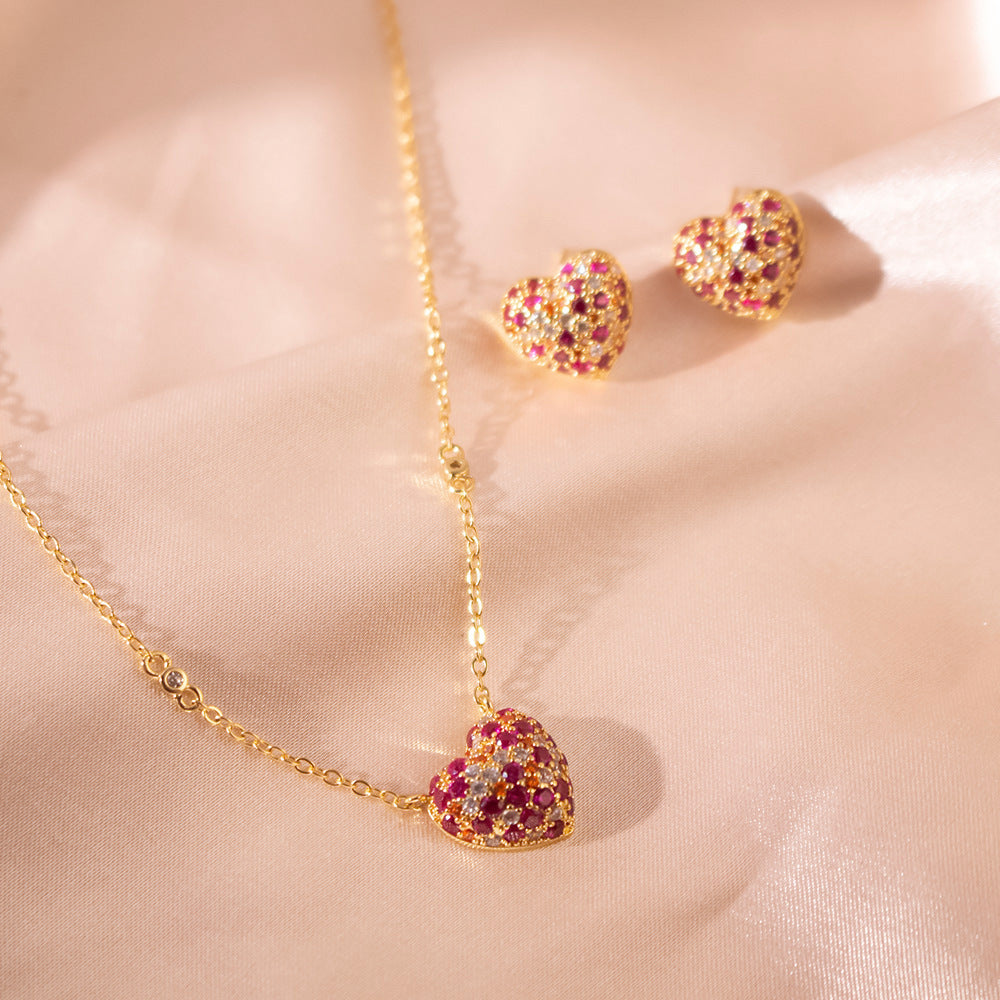 Wholesale Micro-inlaid Zircon Love Earrings Necklace  Light Luxury  Retro Jewelry
