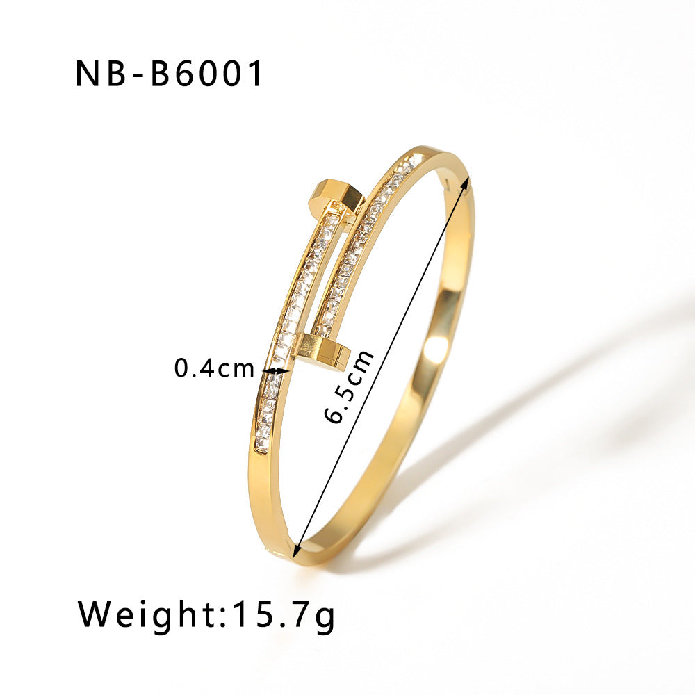 Wholesale Zircon Bracelet Numbers Rhombus Pattern Five-pointed Star Stainless Steel Gold-plated Bracelet ACC-BT-Xiny012