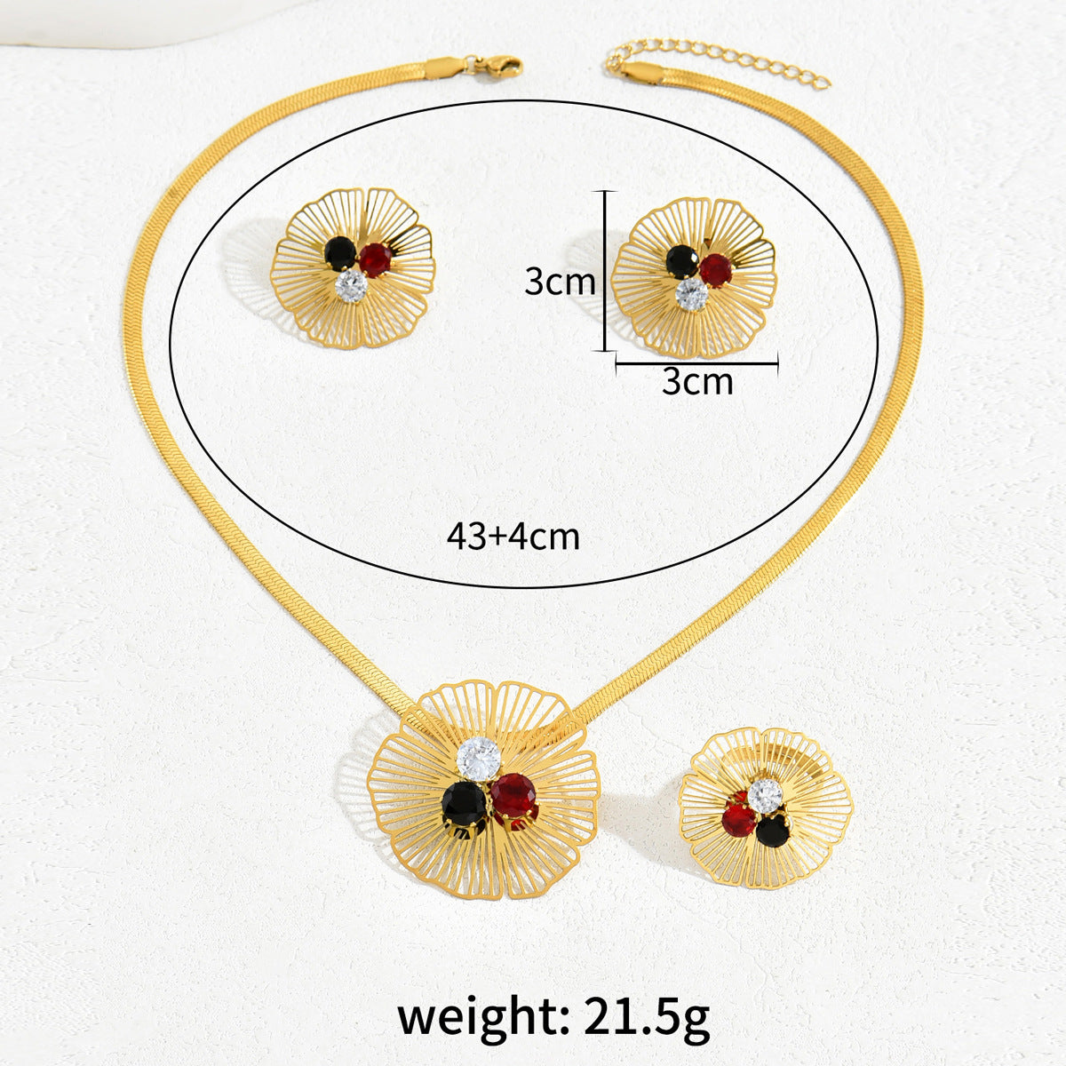 Wholesale Light Luxury  Distinctive Zircon Flower  Ring Long Necklace