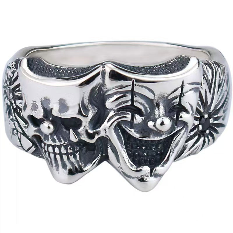 Wholesale Double-sided Good and Evil Ring Clown Zinc Alloy Ring