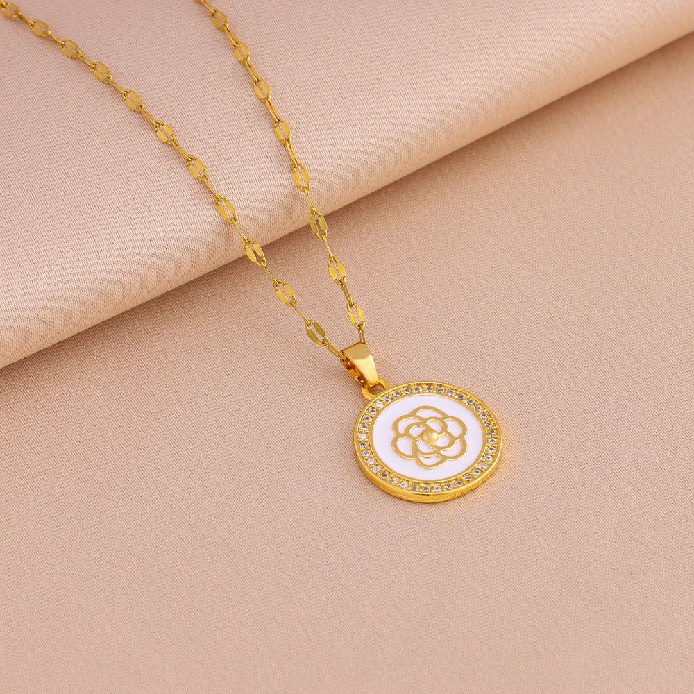 Wholesale Titanium Steel Classic White Fritillaria Camellia Necklace Earrings