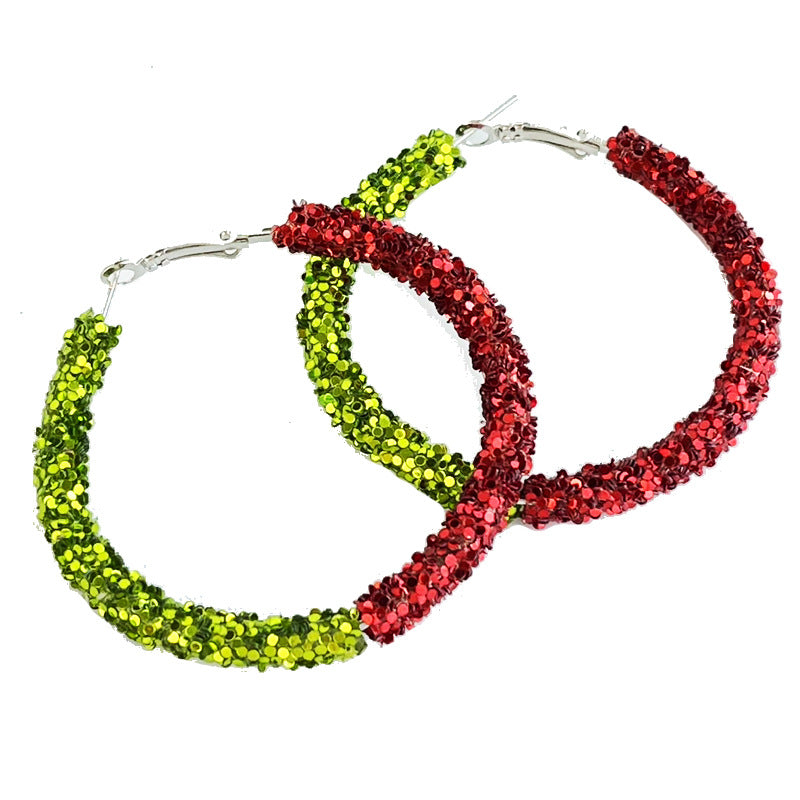 Wholesale 2 Pairs/pack Christmas Shiny Red Candy Rhinestone Big Hoop Earrings ACC-ES-HY181