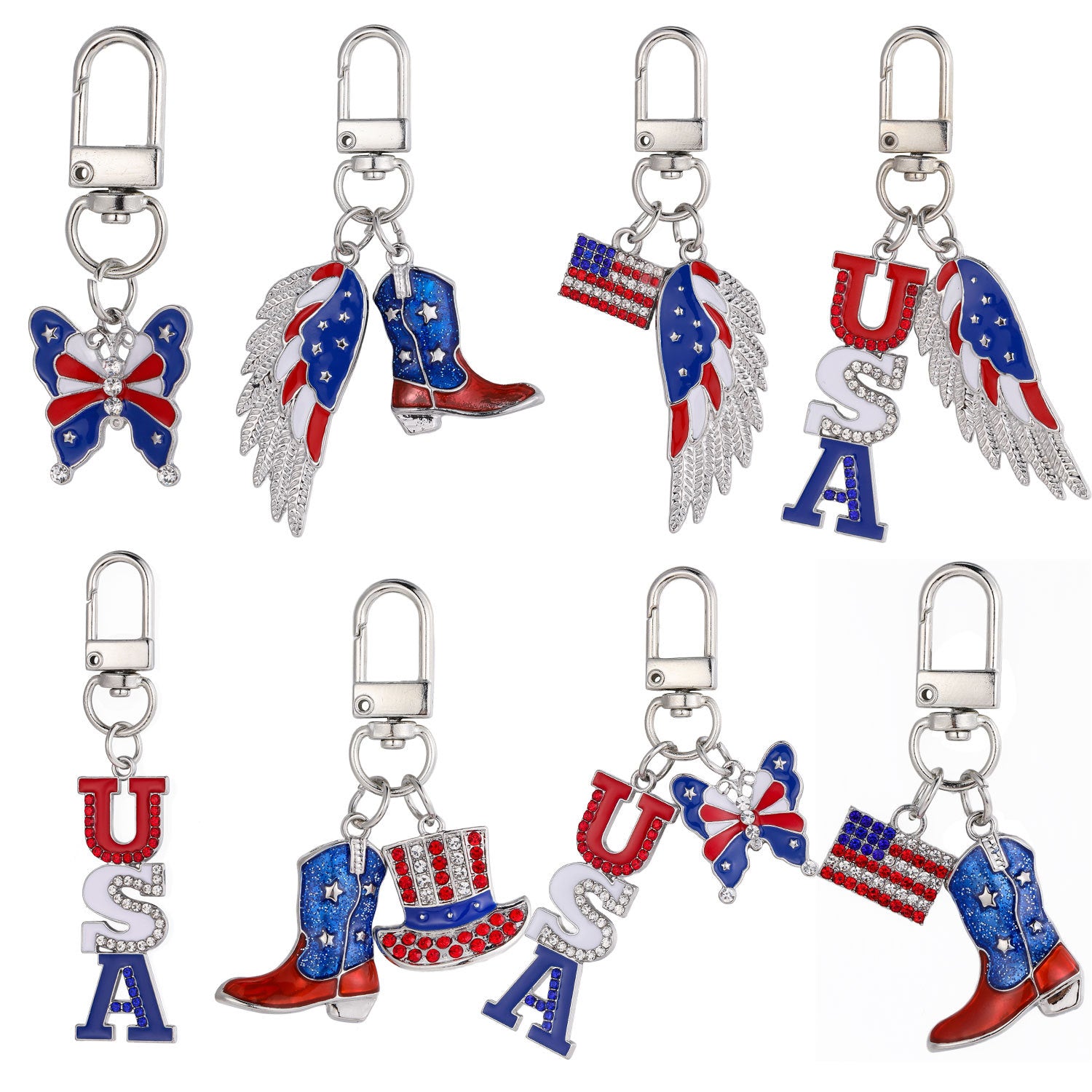 Wholesale Independence Day Elements Red White Blue Flag Alloy Keychain