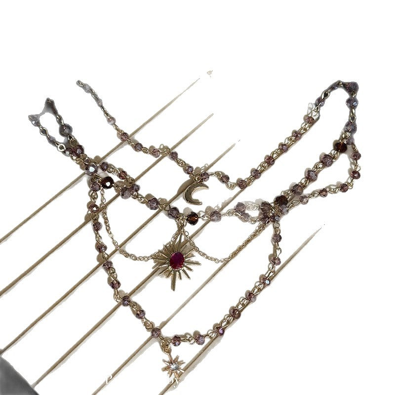 Wholesale Exaggerated moon and sun tassel necklace