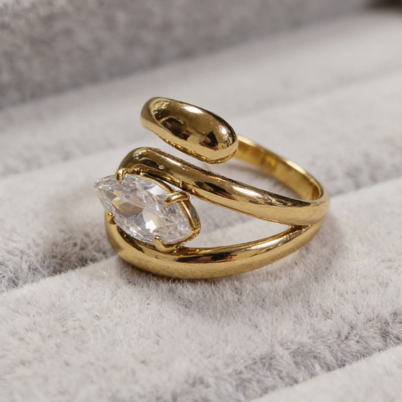 Wholesale Light Luxury Titanium Steel Open Ring with Zircon Inlay and Linear Design