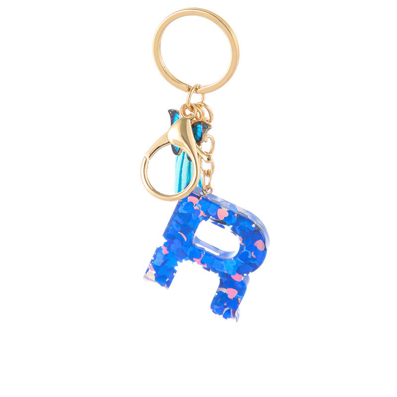 Wholesale Resin blue heart butterfly letter keychain