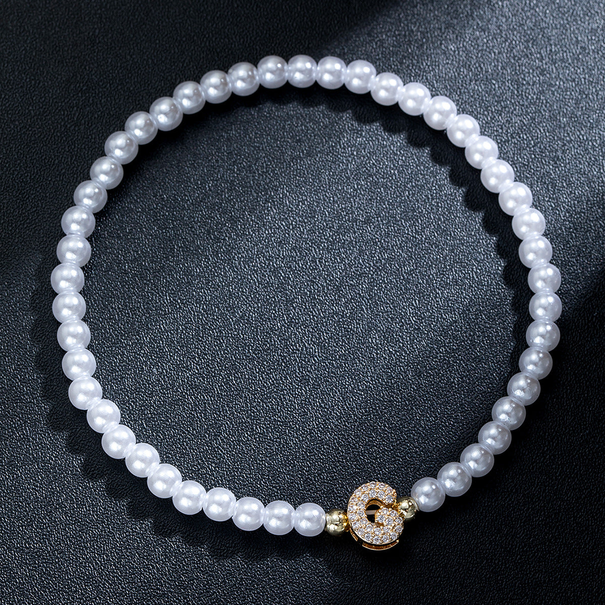 Wholesale Brass inlaid zirconium letter pearl beaded elastic anklet