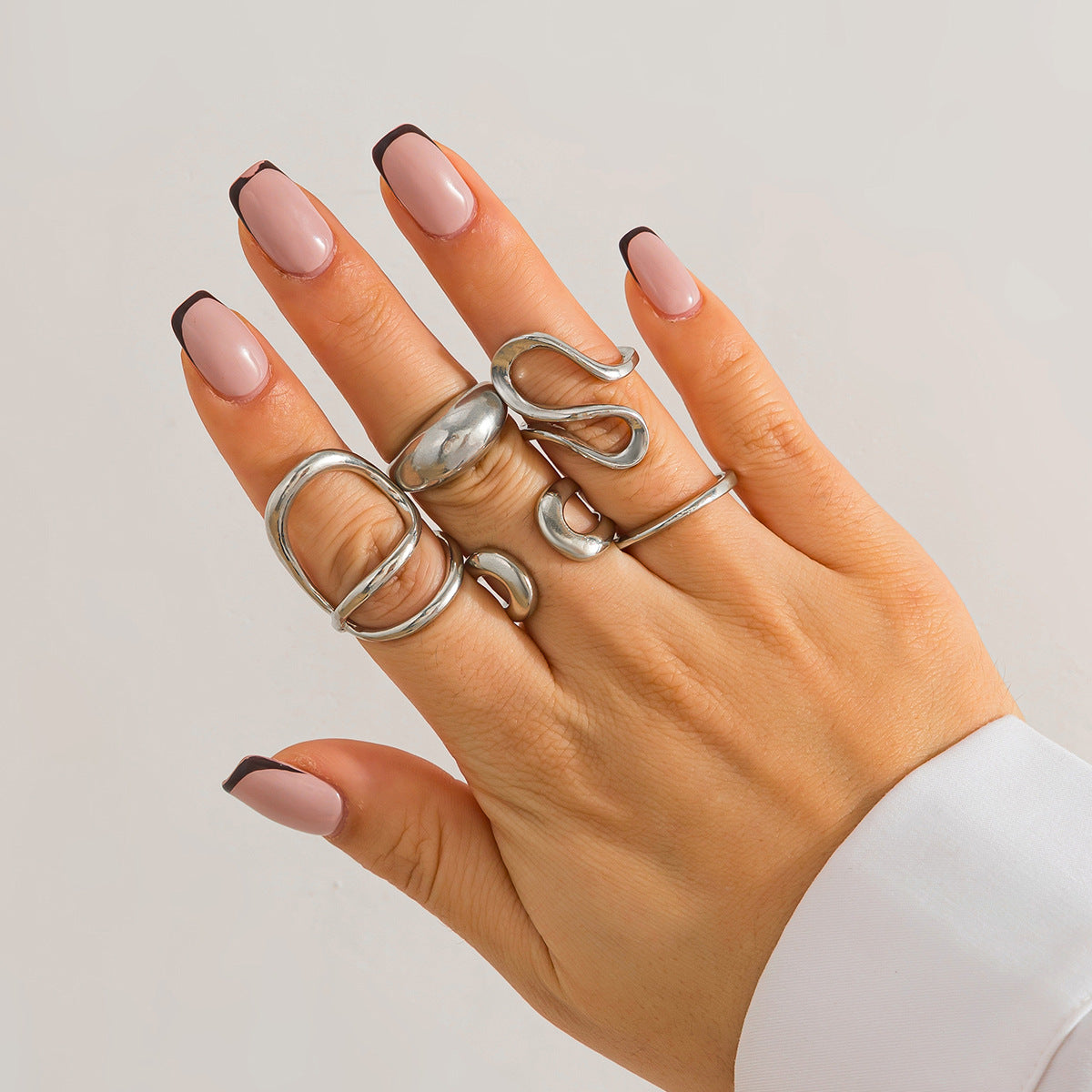 Wholesale Irregular curved metal geometric ring set