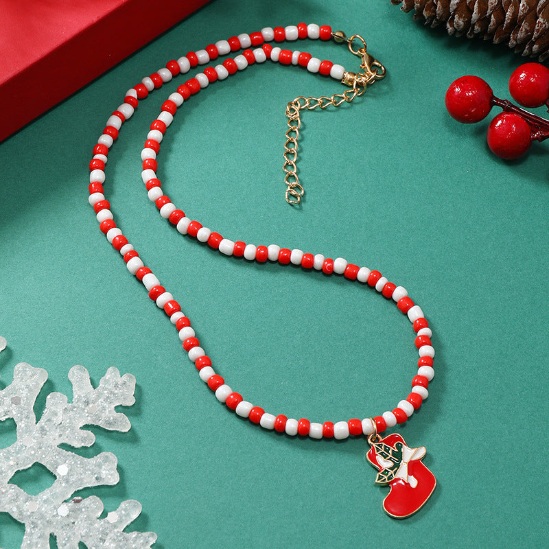 Wholesale Santa Claus Snowman Pendant Soft Ceramic Rice Bead Necklace ACC-NE-KaiQing003