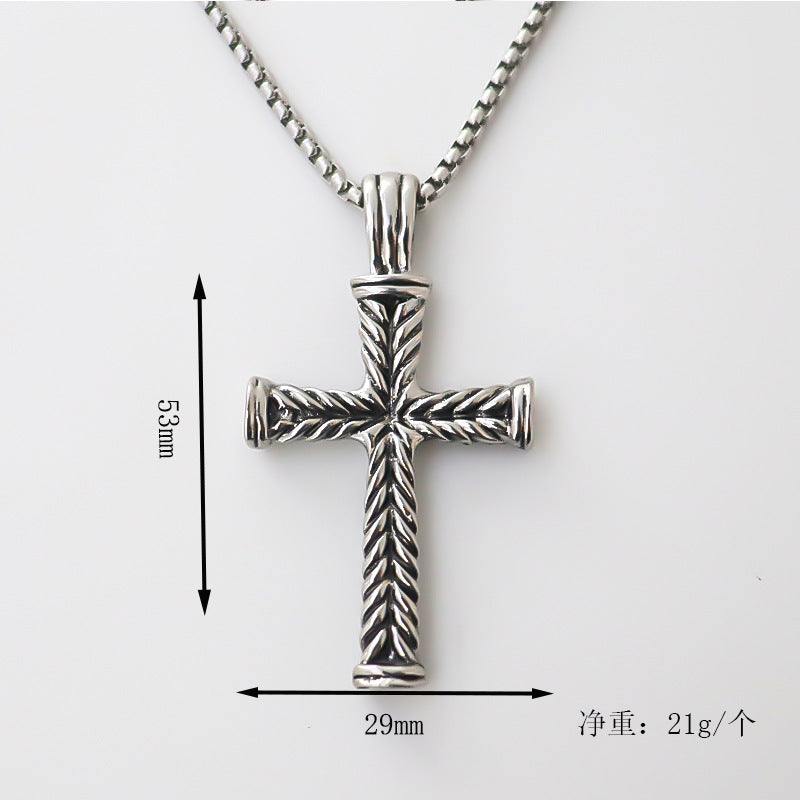 Wholesale Fashion Cross Pendant Necklace Electroplated Alloy Silver Tone Striped Design Everyday Jewelry Accessory