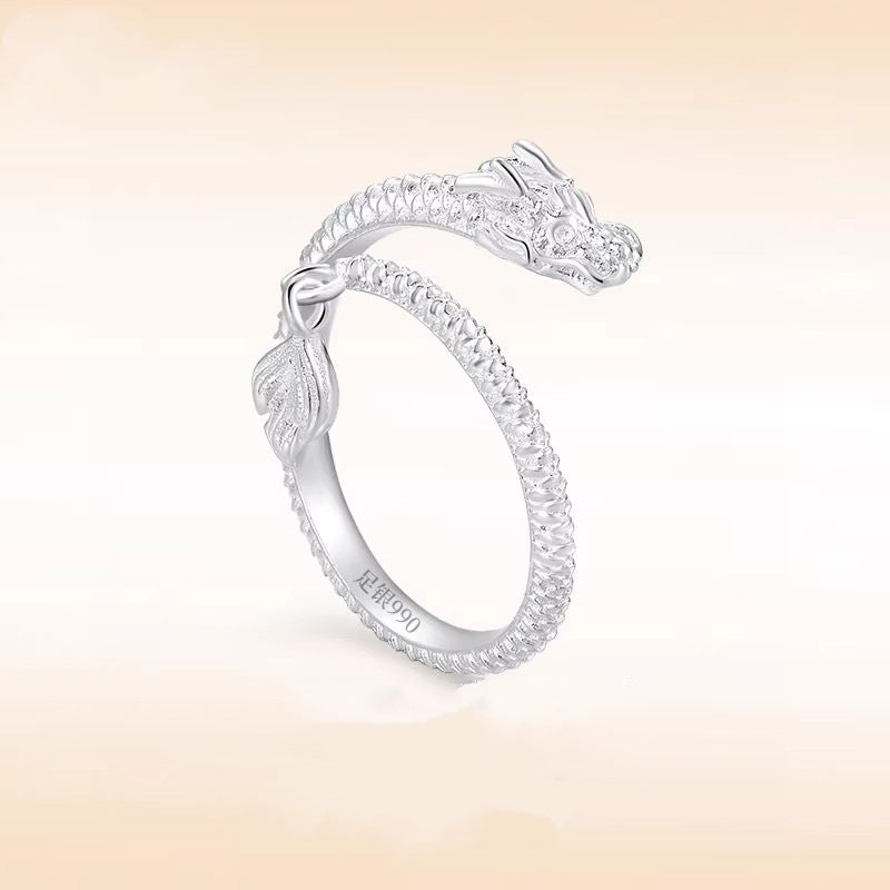Wholesale Pure Silver 990 Dragon Swing Tail Ring