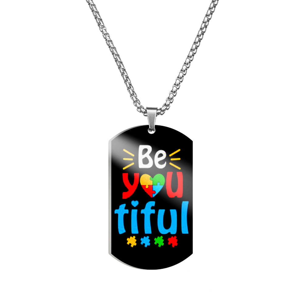 Wholesale Autism Puzzle Color Printed Pendant Stainless Steel Necklace ACC-NE-HuanYu001