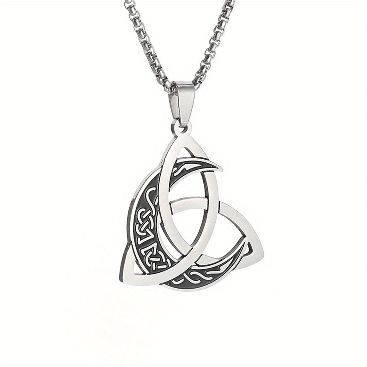 Wholesale Triangle Knot Moon Phase Surrounded  Stainless Steel Necklace