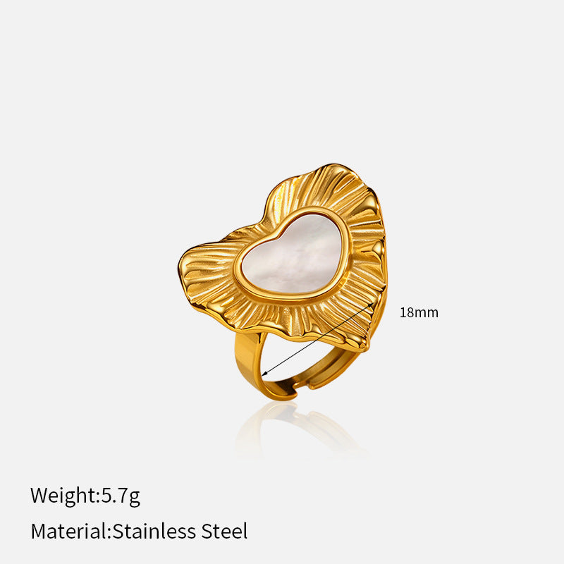Wholesale Retro 18K Gold White Shell Heart Ring