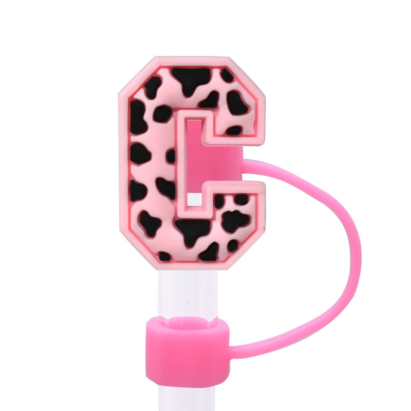 Wholesale Random 100pcs Pink leopard print cartoon Straw Cover Straw Tube Cap