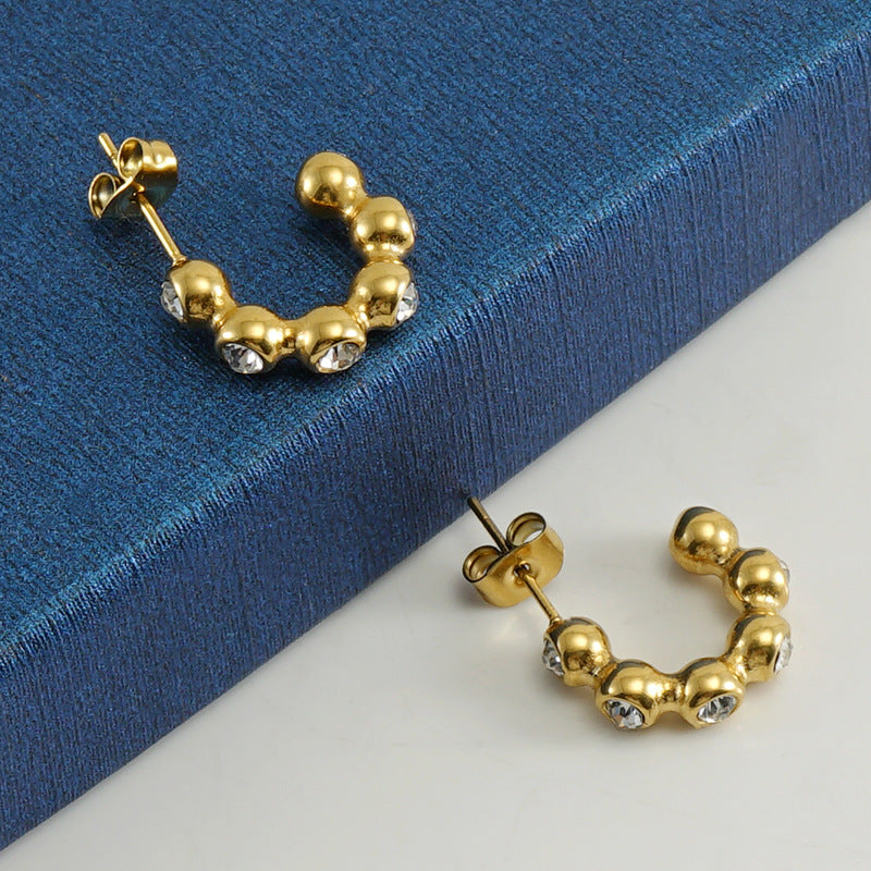 Wholesale U-shaped Diamond 18K Gold Stainless Steel Geometric Earrings ACC-ES-ZhongXin016