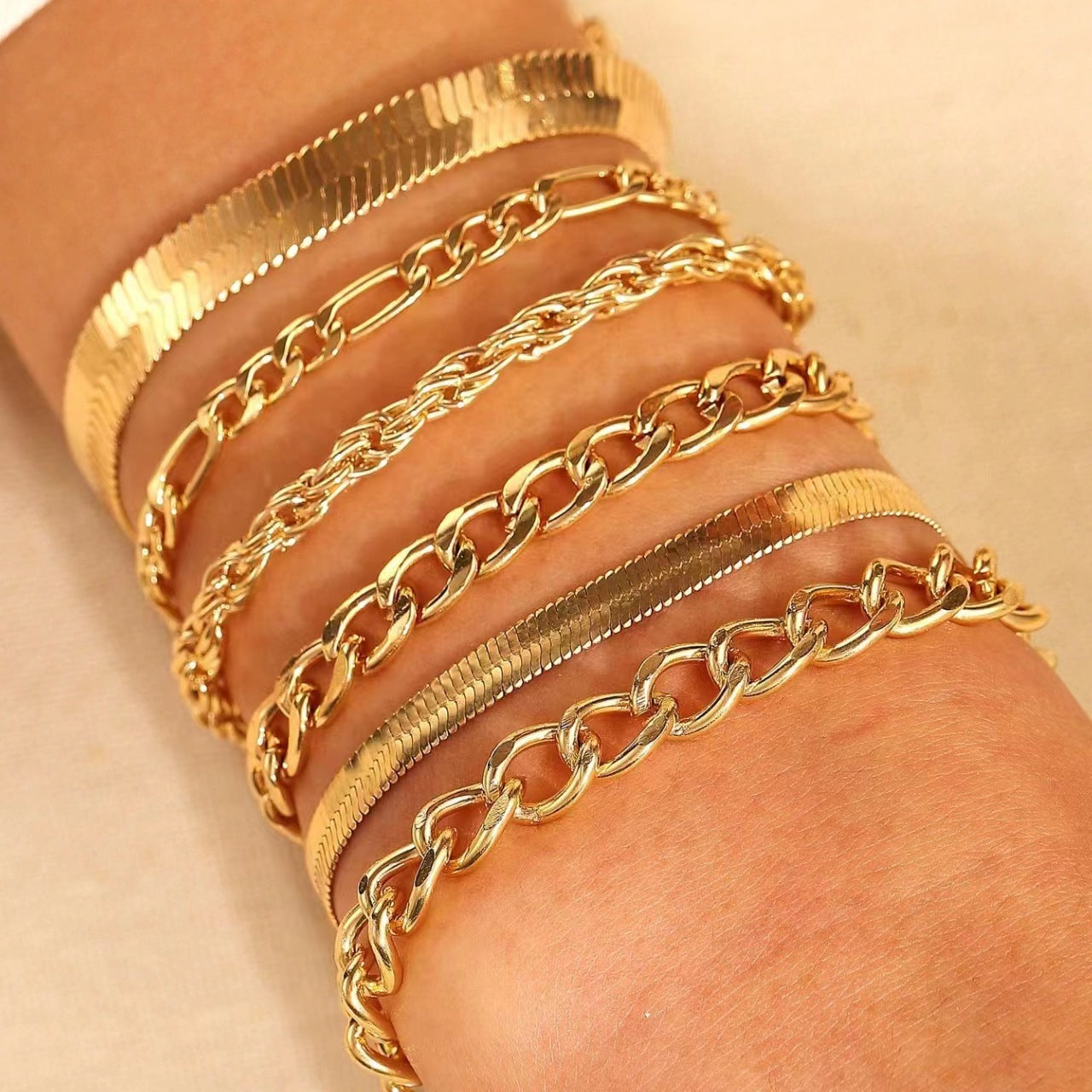 Wholesale Simple Multi-layer Metal Blade Chain Multi-layer Bracelet Set ACC-BT-MY002