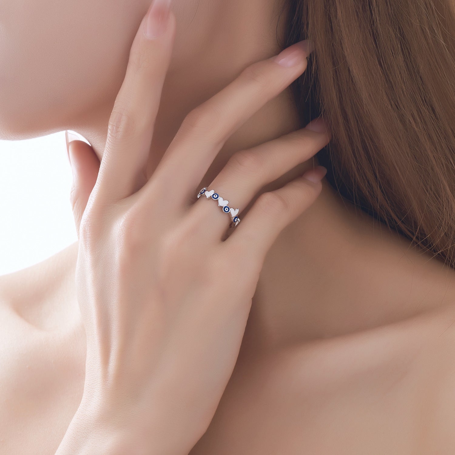 Wholesale Evil Eye Love Heart S925 Sterling Silver Oil Drop Rings ACC-RS-MC030