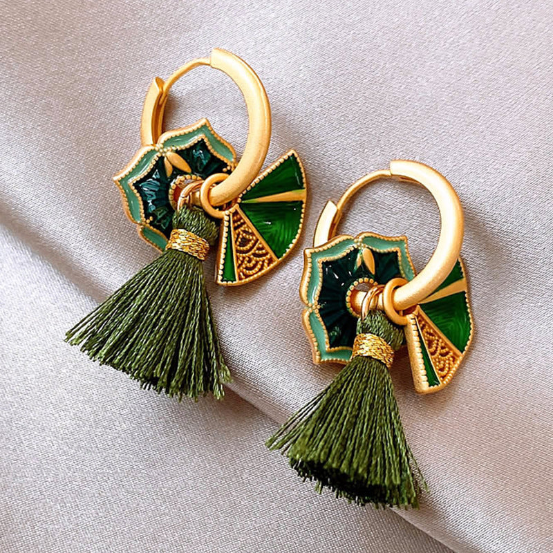 Wholesale Alloy Enamel Double Layer Flower Earrings French Palace Retro Pearl Design Fashion Accessory