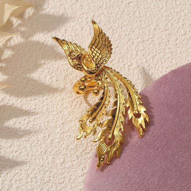 Wholesale Ancient method live mouth phoenix wings ring