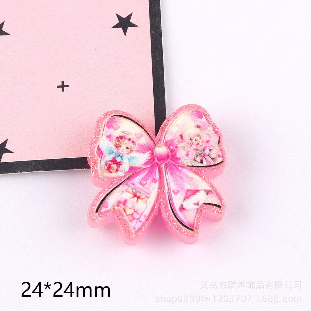 Wholesale 5pcs Acrylic Bow Straight Hole Cartoon Beads
