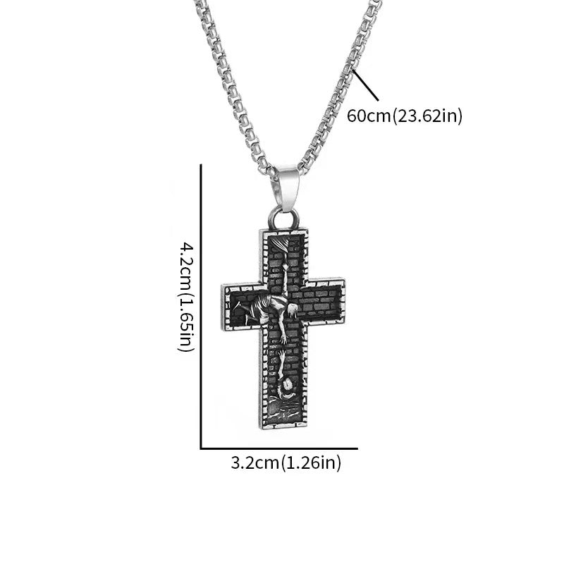 Wholesale Retro Savior Cross Prayer Pendant  Necklace