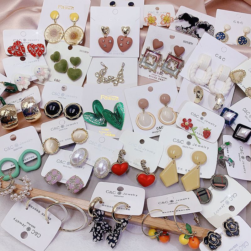 Wholesale Random Color 10pcs 925 Silver Needle Pearl Flower Vintage Acrylic Earrings ACC-ES-Pabo005