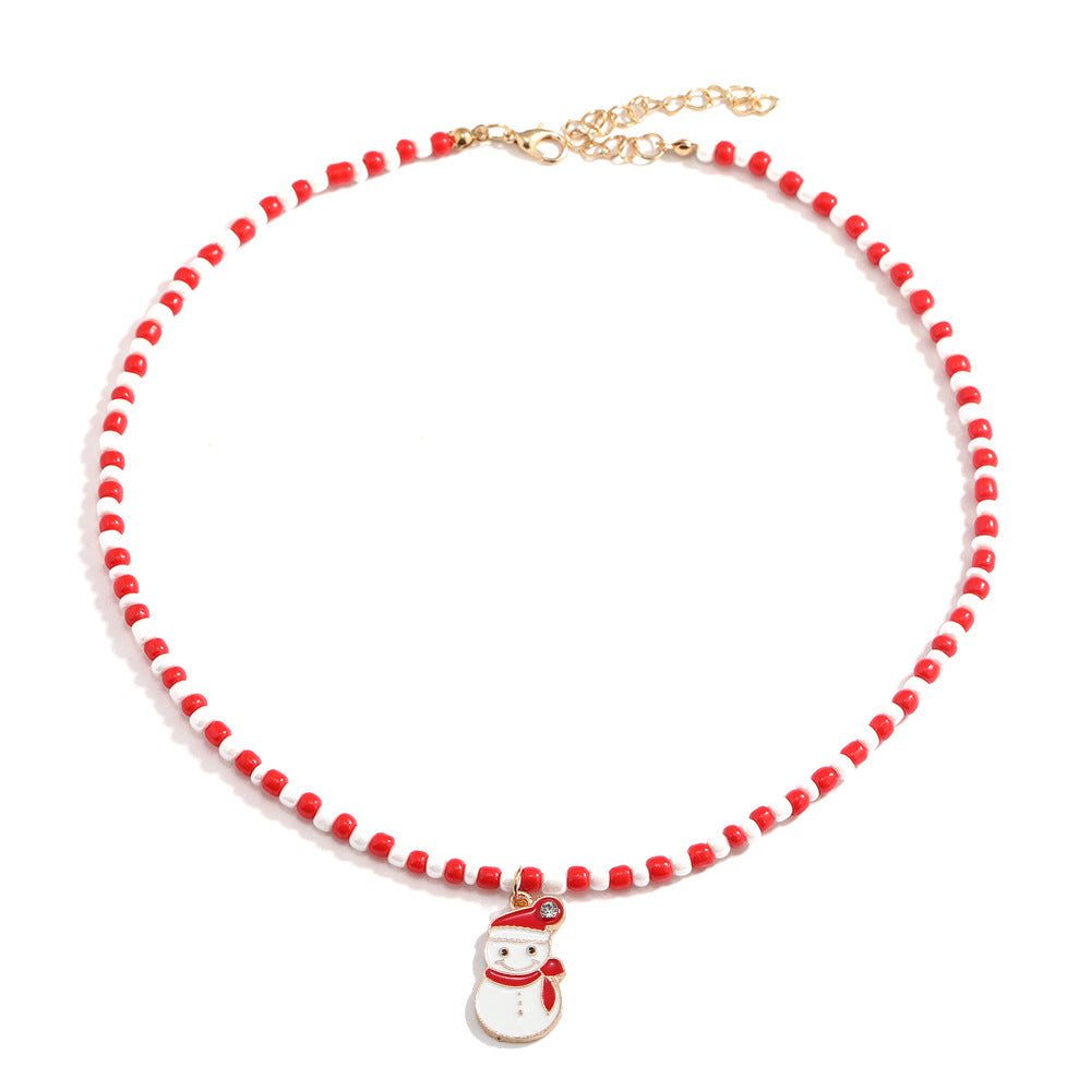 Wholesale Christmas Red and White Handmade Beaded Cane Necklace ACC-NE-DingZhou001