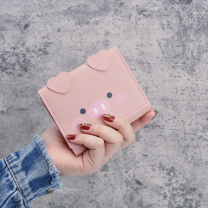 Wholesale PU Leather Cartoon Pig Print Tri Fold Wallet For Women Students Casual Daily Use