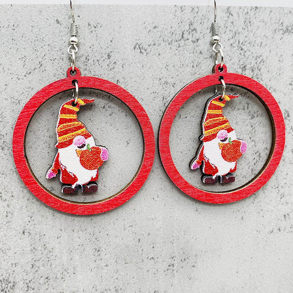 Wholesale Christmas Elk Gnome Dwarf Splicing Wooden Earrings