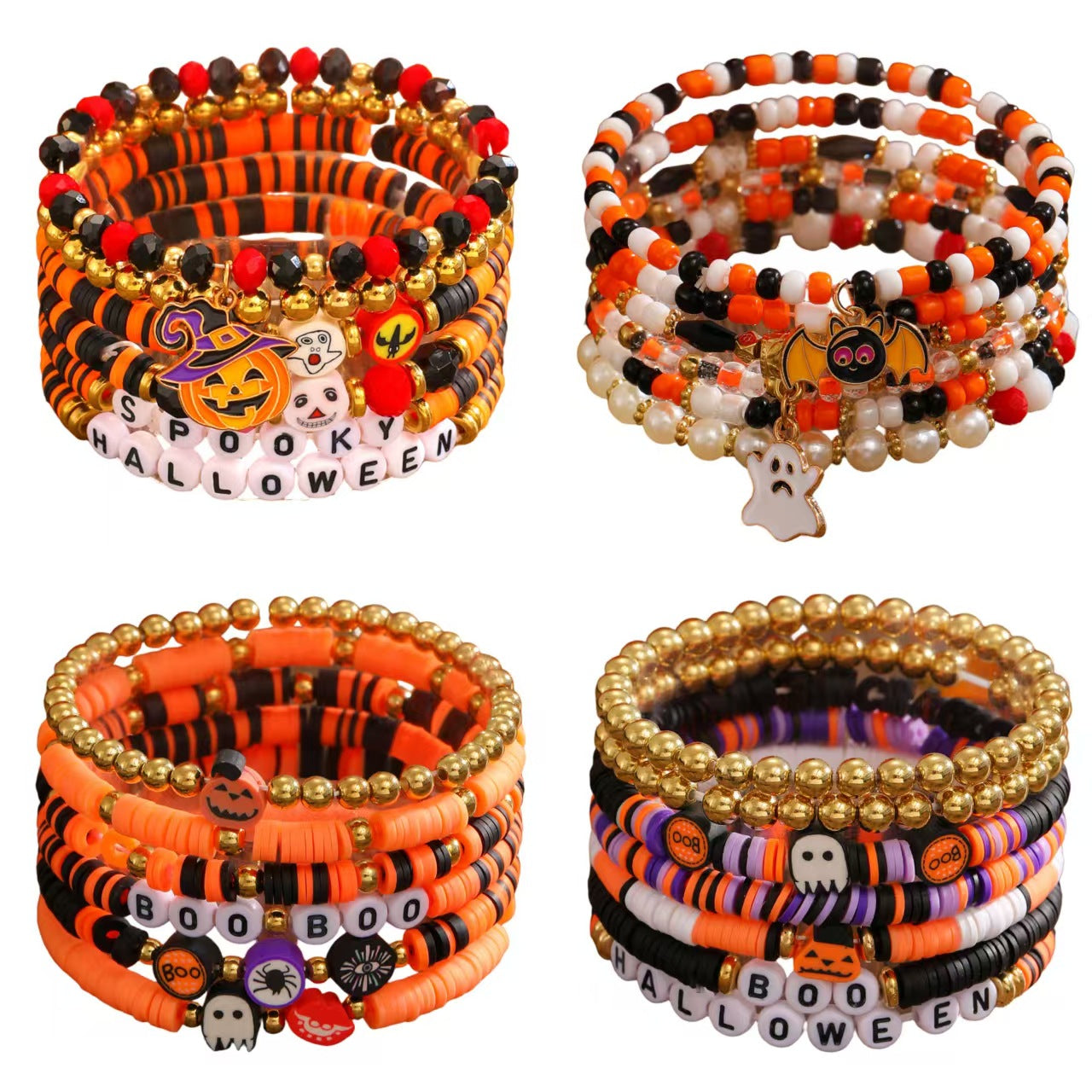 Wholesale  Skull Pumpkin Bracelet Set Soft Clay Gold Tone Handmade Fashion Accessory