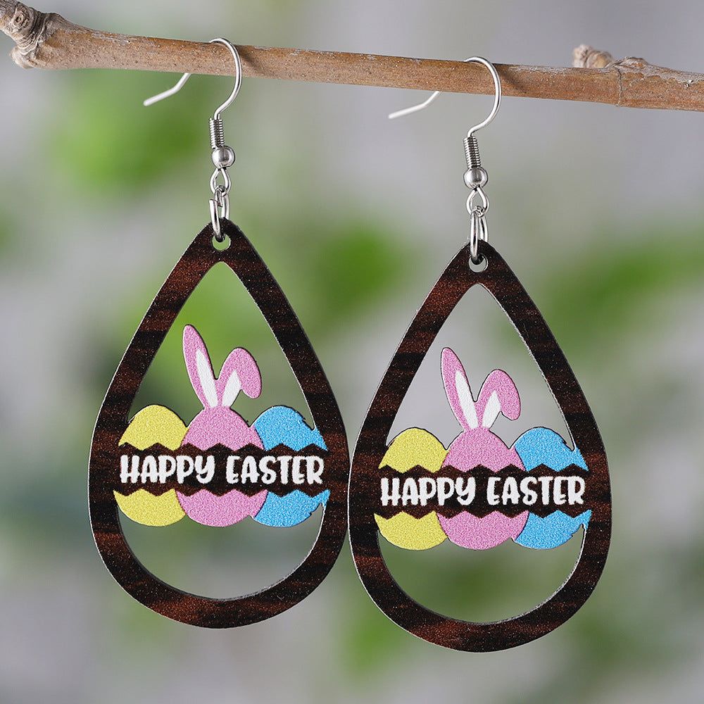 Wholesale  Easter Water Drops Hollow Rabbit Earrings