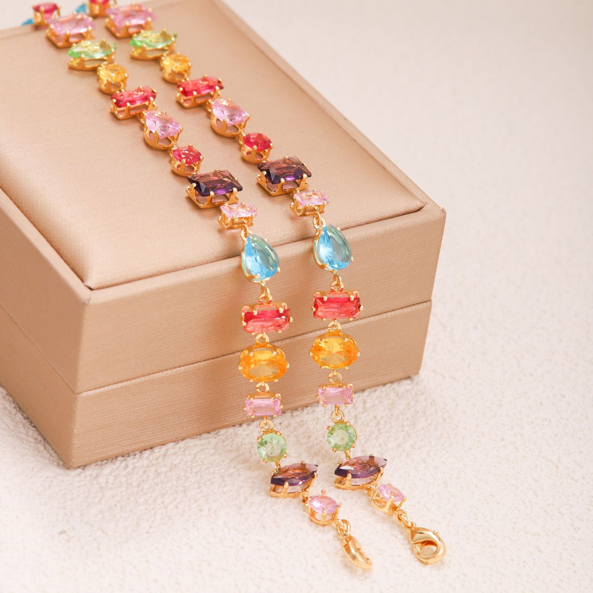 Wholesale Copper Zircon Bracelet Rainbow Geometric Design Women' s Jewelry Accessory