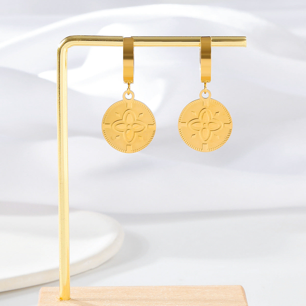 Wholesale 18K Stainless Steel Earrings Electroplated Round Earrings ACC-ES-Hongx002