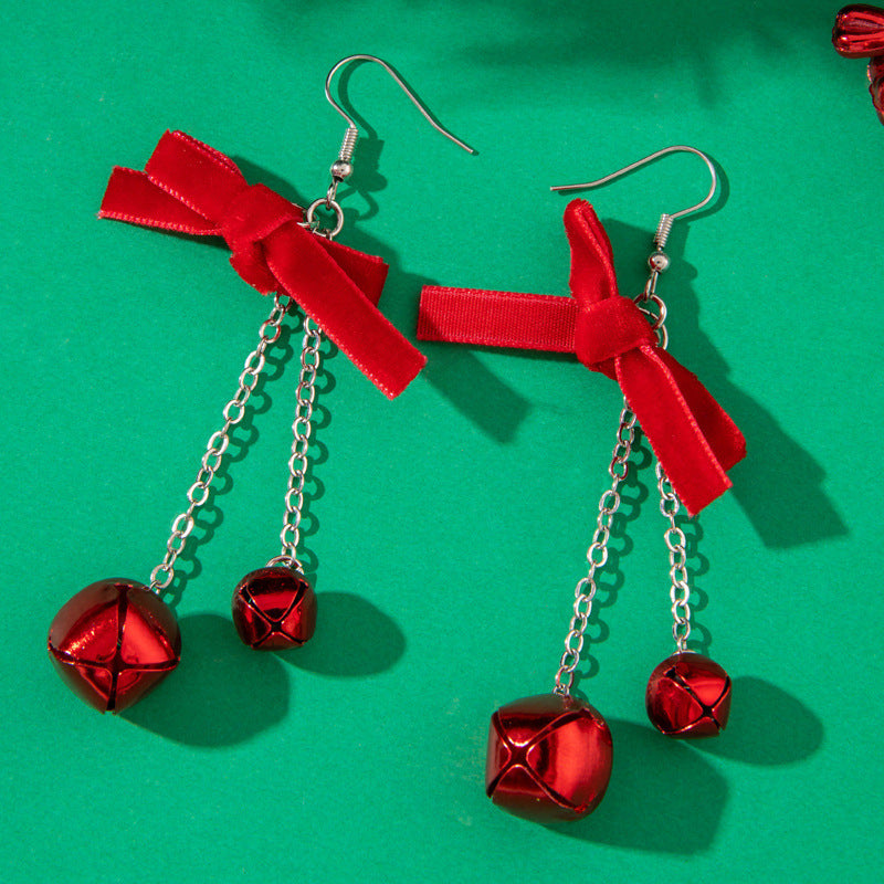 Wholesale  Christmas  Cute Design Creative Hair Ball Red and Green Bow Earrings